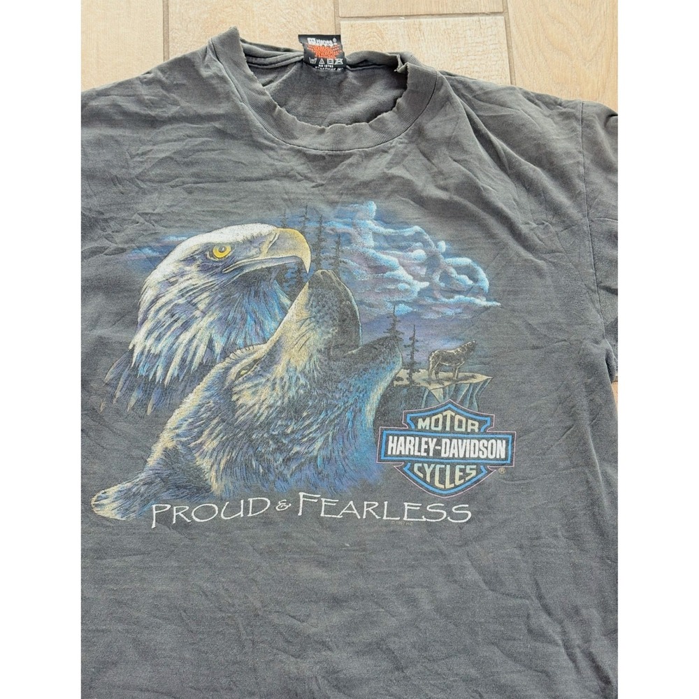 Vintage '97 Harley Davidson Cycles Eagle Proud Fearless T-Shirt Men's Size Large - Picture 2 of 5